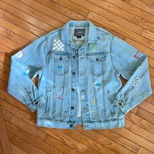 WOMENS Brooklyn Cloth Graffiti Denim Jacket Size XL